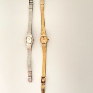 2 Vintage watches - gold & silver toned + diamond